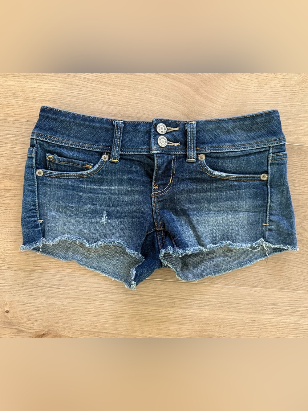 American Eagle Size 0 Y2K Denim Micro Shorts Distressed Raw Hem